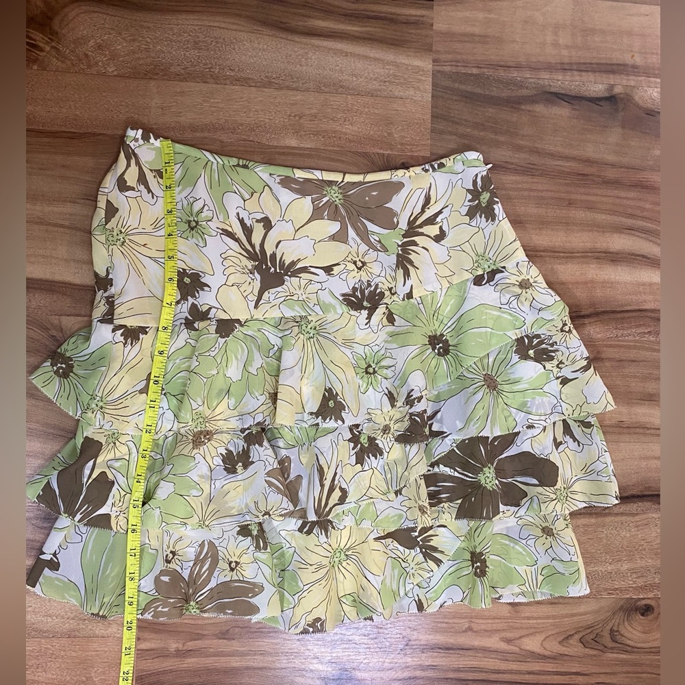 Y2k White skirt floral green brown yellow tiered mini fairycore cottagecore - Picture 6 of 7